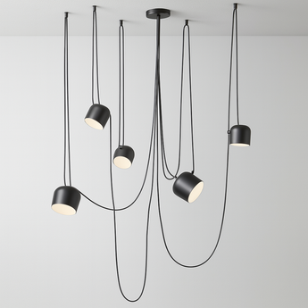 Luminária Pendente Moderna Minimalista Fantasy 5 Cúpulas Preto Ø24cm - Preto / 5 cúpulas / 300cm / Ø24cm - ORNE™
