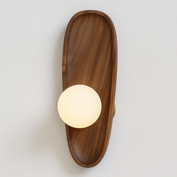 Luminária Arandela Moderna Minimalista Rústico Madeira Globo Bola Vidro Perth - Modelo 01 Ø12x30cm / Branco Quente (3000K) - ORNE™
