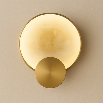 Luminária Arandela Moderna Minimalista LED Mármore Metal Satilo - Ø22x29cm / Mármore e Latão / Dourado e Branco | Branco Quente (3000K) - ORNE™