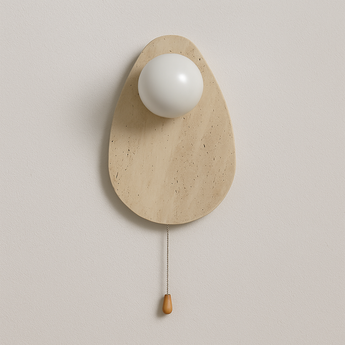 Luminária Arandela Moderna Minimalista Vidro Mármore Travertino Qari - Ø28x30cm / Branco Quente (3000K) - ORNE™