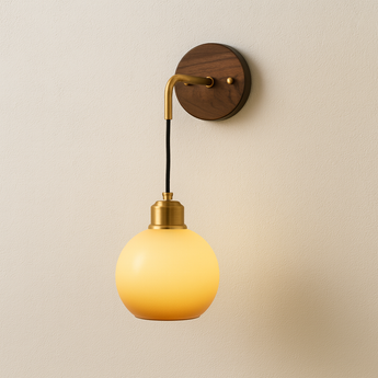 Luminária Arandela Moderna Minimalista Madeira Metal Biski - Nogueira / Ø15x50cm - ORNE™
