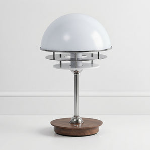 Luminária de Mesa Abajur Moderno Minimalista Vidro Madeira Nogueira Alberta — ORNE