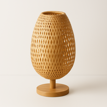 Luminária de Mesa Moderna Minimalista Palha Madeira Cumaru - Rattan / Ø18x48cm - ORNE™