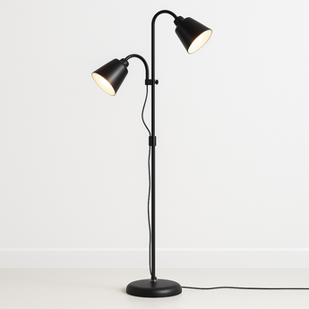 Luminária de Piso Coluna Articulada Moderna Minimalista Madeira Metal Preto Cúpulas Dome — ORNE