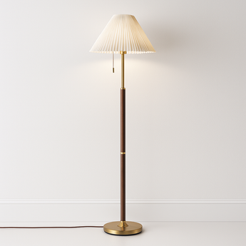 Luminária de Piso Moderna Minimalista Tecido Balgari - Ø45x158cm / Tecido, Madeira e Alumínio - ORNE™