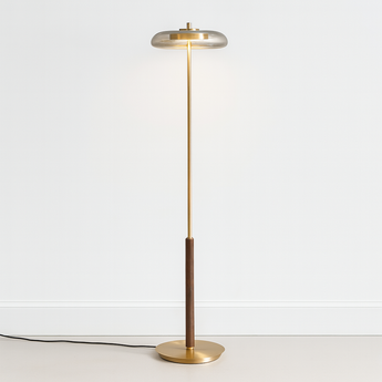 Luminária de Piso Coluna Moderna Minimalista Retrô Vintage Madeira Vidro LED Bree — ORNE