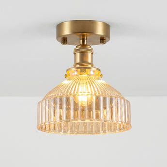 Luminária de Teto Plafon Sobrepor Redondo Clássico Retrô Vintage Vidro Canelado Metal Dourado Aspen — ORNE