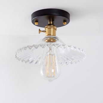 Luminária de Teto Plafon Sobrepor Redondo Clássico Retrô Vintage Vidro Canelado Metal Sodo — ORNE