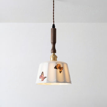 Luminária Pendente Clássico Retrô Vintage Cerâmica Madeira Nogueira Kaleva — ORNE