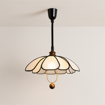 Luminária Pendente Moderna Minimalista Tecido Flower Bud - Tecido, Madeira e Alumínio / Ø30cm - ORNE™