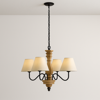 Luminária Pendente Moderna Minimalista Tecido Madeira Cojha - 4 Lâmpadas - ORNE™