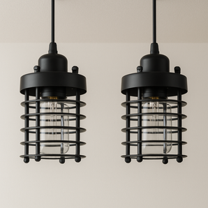 Luminária Pendente Industrial Retrô Vintage Metal Preto Caged — ORNE