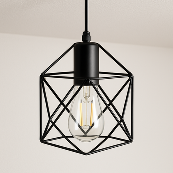 Luminária Pendente Moderna Industrial Retrô Aramado Diamond - Único / Ø14cm / 1 lâmpada / Preto - ORNE™