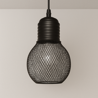 Luminária Pendente Industrial Retrô Vintage Metal Preto Aramado Round — ORNE