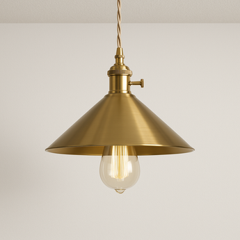 Luminária Pendente Industrial Vintage Retrô Metal Dourado Spire - Dourado / Ø22cm - ORNE™