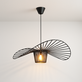 Luminária Pendente Moderna Minimalista Metal Couro Umbrella - Preto / Ø80cm / Branco Quente (3000K) - ORNE™