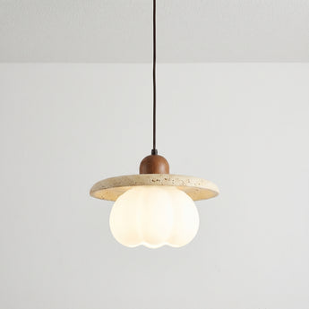 Luminária Pendente Moderno Minimalista Mármore Travertino Madeira Globo Butajira — ORNE