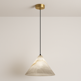 Luminária Pendente Moderna Minimalista LED Mármore Santara - Ø20x10cm / Mármore e Alumínio / Branco Quente (3000K) - ORNE™