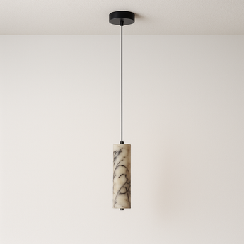 Luminária Pendente Moderna Minimalista LED Mármore Metal Tori - Ø4x28cm / Branco Quente (3000K) - ORNE™