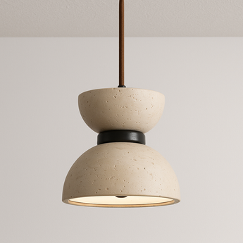 Luminária Pendente Moderna Minimalista Madeira Mármore Travertino Zyla - Branco Quente (3000K) - ORNE™