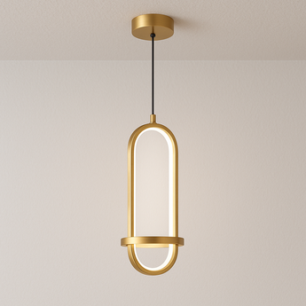 Luminária Pendente Moderna Minimalista Arco Metal LED Loop - Dourado / Branco Quente (3000K) - ORNE™