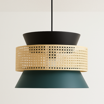 Luminária Pendente Moderna Minimalista Rústico Palha Tecido Urban - Ø40x30cm - ORNE™