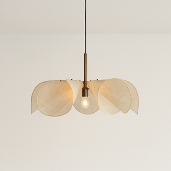 Luminária Pendente Moderna Minimalista Tecido Metal Vidro Slovian - Ø50cm / Fibra - ORNE™