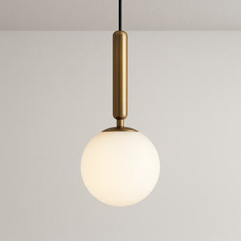 Luminária Pendente Moderno Minimalista Metal Bola Globo Vidro Aytone - Dourado / Ø15cm / Branco Quente (3000K) - ORNE™
