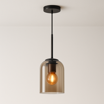 Luminária Pendente Moderna Minimalista Metal Vidro Bazaar - Âmbar / Ø15x22cm - ORNE™