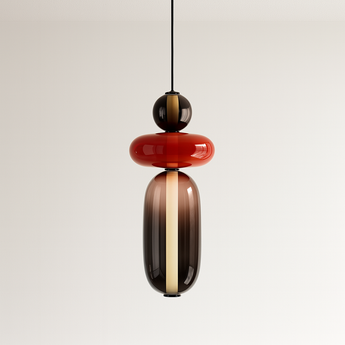 Luminária Pendente Moderno Minimalista Vidro Gapy Lix - Fumê e Vermelho / Ø18cm - ORNE™