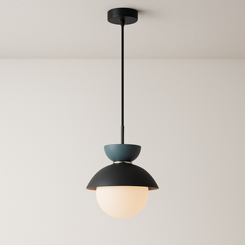 Luminária Pendente Moderna Minimalista Metal Vidro Goele Van - Azul e Azul Escuro - ORNE™