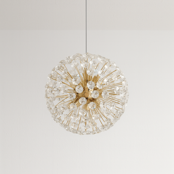 Luminária Pendente Moderna Minimalista Vidro Metal Panolla - Dourado / Vidro e Alumínio / Ø35cm / 8 Lâmpadas - ORNE™