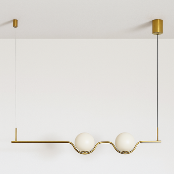 Luminária Pendente Moderno Minimalista Vidro Metal Globos Linear Dourado Wavve — ORNE