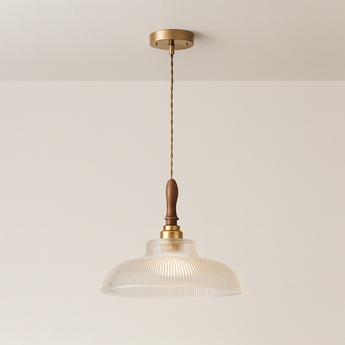 Luminária Pendente Moderna Minimalista Vidro Ieva - Redondo / Madeira / E27 - ORNE™