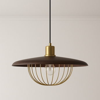 Luminária Pendente Moderno Minimalista Rústico Madeira Metal Livis - Preto / Ø35x18cm - ORNE™
