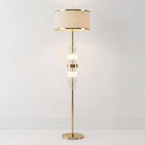 Luminária de Piso Coluna Clássica Retrô Vintage Cristal Metal Dourado Arvika