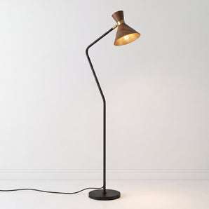 Luminária de Piso Coluna Moderna Minimalista Madeira Nogueira Metal Lund