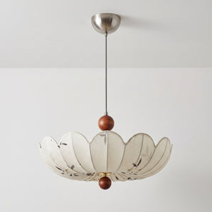 Luminária Pendente Retrô Vintage Metal Madeira Tecido Lótus