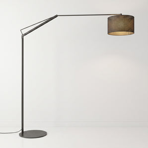 Luminária de Piso Coluna Articulada Moderna Minimalista Tecido Metal Preto Milan