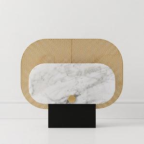 Luminária de Mesa Abajur Moderno Minimalista Metal Mármore Carrara Dourado Feni