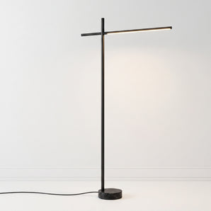 Luminária de Piso Coluna Moderna Minimalista Mármore Metal Preto LED Carlo