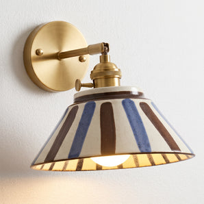 Luminária Arandela Articulada Retrô Vintage Rústica Metal Cerâmica Dourado Deva