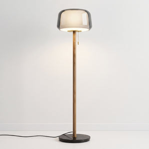 Luminária de Piso Coluna Moderna Minimalista Madeira Vidro Bangolo