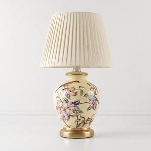 Luminária de Mesa Abajur Clássico Retrô Vintage Metal Tecido Cerâmica Dourado Boraha