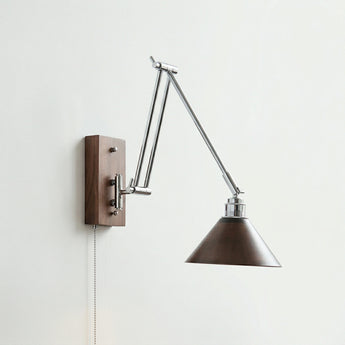 Luminária Arandela Articulada Minimalista Retrô Vintage Madeira Nogueira Metal Davis — ORNE