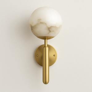 Luminária Arandela Moderna Minimalista Metal Vidro Vorian - 12cm / Mármore e Latão / Branco Quente (3000K) - ORNE™