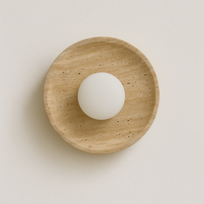 Luminária Arandela Moderna Minimalista Rústica Mármore Travertino Vidro Globo Natural Uesso