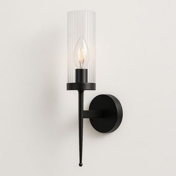 Luminária Arandela Moderna Minimalista Vidro Alu - Preto / Ø11x43cm / Branco Quente (3000K) - ORNE™