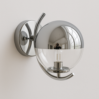 Luminária Arandela Moderna Minimalista Vidro Metal Globo Prata Half — ORNE