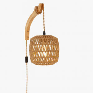 Luminária Arandela Rústica Moderna Minimalista Vime Madeira Natural Ouida